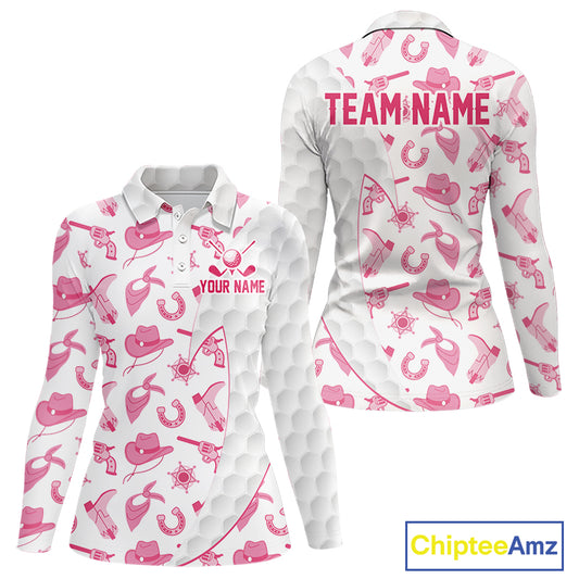 Pink cowgirl womens golf polo shirt funny golf apparel
