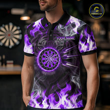 Load image into Gallery viewer, Purple Flaming Tiger Men Dart Polo Shirts Personalized Name &amp; Team Fire Flame Dart Jerseys NYN2101