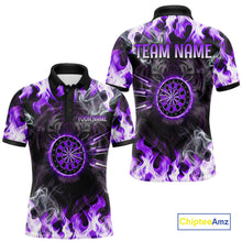 Load image into Gallery viewer, Purple Flaming Tiger Men Dart Polo Shirts Personalized Name &amp; Team Fire Flame Dart Jerseys NYN2101
