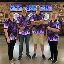 Load image into Gallery viewer, Purple Flaming Tiger Men Dart Polo Shirts Personalized Name &amp; Team Fire Flame Dart Jerseys NYN2101