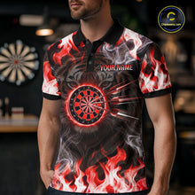 Load image into Gallery viewer, Red Flaming Tiger Men Dart Polo Shirts Personalized Name &amp; Team Fire Flame Dart Jerseys NYN2102