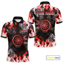 Load image into Gallery viewer, Red Flaming Tiger Men Dart Polo Shirts Personalized Name &amp; Team Fire Flame Dart Jerseys NYN2102