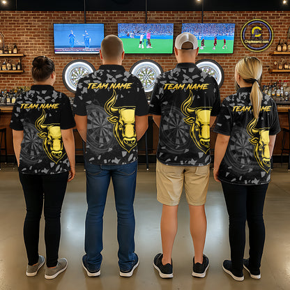 Bull & Dartboard Custom Grunge Women Darts Polo Shirt Yellow Darts Team Jersey NYN2352