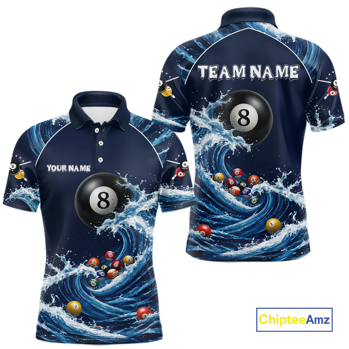 Blue Waving 8 Ball Pool Shirts Custom Billiard Pool Shirts For Men 3D Billiard Team Attire NYN2978