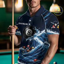 Load image into Gallery viewer, Blue Waving 8 Ball Pool Shirts Custom Billiard Pool Shirts For Men 3D Billiard Team Attire NYN2978