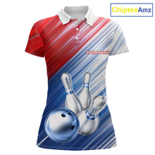 Load image into Gallery viewer, Red And Blue Strike Bowling Shirt For Women Custom Polo Quarter-Zip Bowling Team Jersey NYN3679