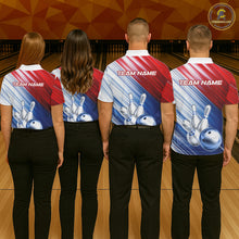Load image into Gallery viewer, Red And Blue Strike Bowling Shirt For Men Custom Polo Quarter-Zip Bowling Team Jersey NYN3679