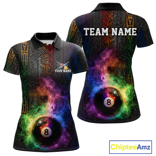 Tribal Colorful Smoke 8 Ball Pool Team Shirt Custom Women Billiards Balls Polo & 1/4-Zip Attire NYN2398