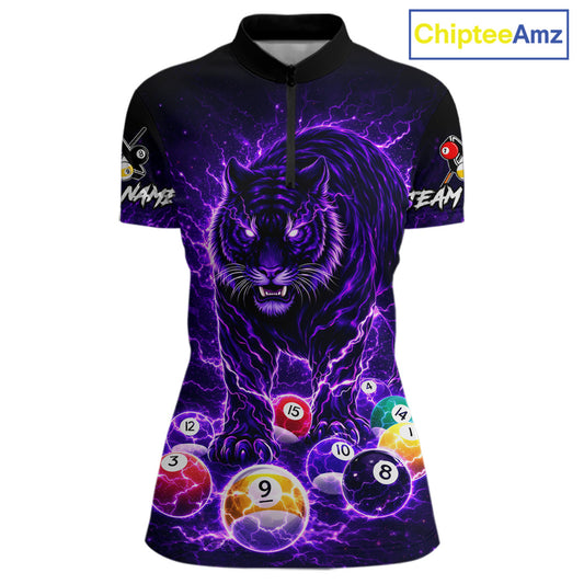 Thunder Purple Horror Tiger Pool Ball Billiard Shirt For Women Custom 8 Ball Billiard Team Attire NYN2629