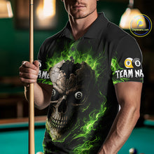 Load image into Gallery viewer, Green Flaming Cracked Skull 8 Ball &amp; 9 Ball Pool Billiard Shirt For Men Custom Billiard Apparel NYN2635