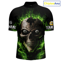 Load image into Gallery viewer, Green Flaming Cracked Skull 8 Ball &amp; 9 Ball Pool Billiard Shirt For Men Custom Billiard Apparel NYN2635