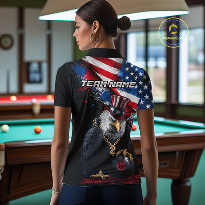 Custom American Flag Splatter Eagle 8 Ball Pool Billiard Shirts For Women Patriotic Billiard Team Jersey NYN2778