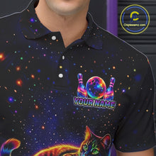 Load image into Gallery viewer, Funny Cat Bowling Polo Quarter-Zip Shirts For Men Custom Colorful Bowling Galaxy Team Jerseys NYN3417