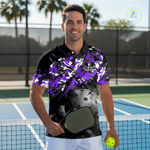 Load image into Gallery viewer, Custom Black &amp; Purple Camo Men Pickleball League Jerseys Grunge Pickleball Paddle Shirts NYN2137