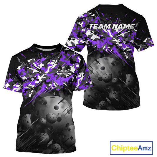 Custom Black & Purple Camo Men Pickleball League Jerseys Grunge Pickleball Paddle Shirts NYN2137
