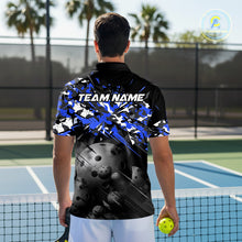 Load image into Gallery viewer, Custom Black &amp; Blue Camo Men Pickleball League Jerseys Grunge Pickleball Paddle Shirts NYN2138