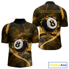 Load image into Gallery viewer, 
Yellow Smoke Cracked 8 Ball Pool Shirt For Men Custom Billiard Polo Quarter Zip Team Jersey