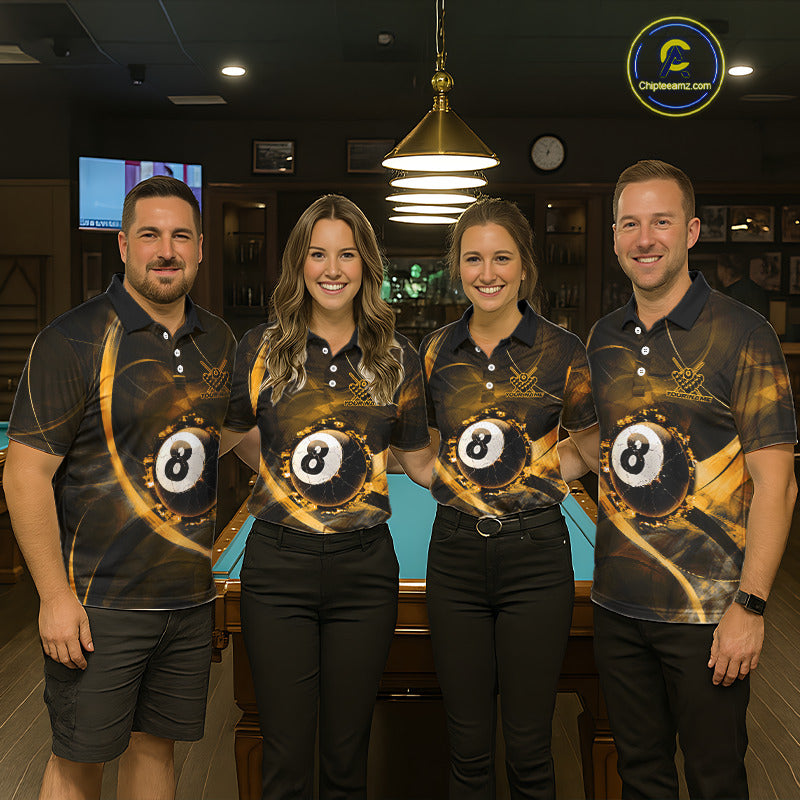 Smoke Cracked Billiard 8 Ball Pool Shirt For Men Custom Billiard Polo & 1/4 Zip Team Attire | Yellow NYN3421