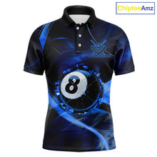 Load image into Gallery viewer, Blue Smoke Cracked 8 Ball Pool Shirt For Men Custom Billiard Polo Quarter Zip Team Jersey