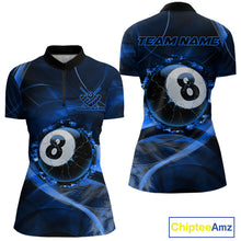 Load image into Gallery viewer, Blue Smoke Cracked 8 Ball Pool Shirt For Women Custom Billiard Polo Quarter Zip Team Jersey