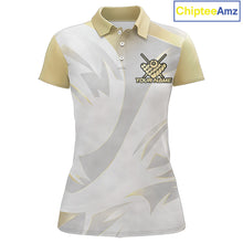 Load image into Gallery viewer, Personalized White And Gold Crown 8 Ball Pool Billiard Polo &amp; 1/4 Zip For Women, Billiard Team Attire NYN3014