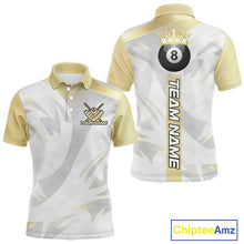 Load image into Gallery viewer, Personalized White And Gold Crown 8 Ball Pool Billiard Polo &amp; 1/4 Zip For Men, Billiard Team Attire NYN3014