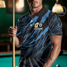 Load image into Gallery viewer, Funny 8 Ball &amp; 9 Ball Billiard Polo &amp; 1/4 Zip For Men Custom Pool Cue Pattern Billiard Jerseys |Blue NYN3018