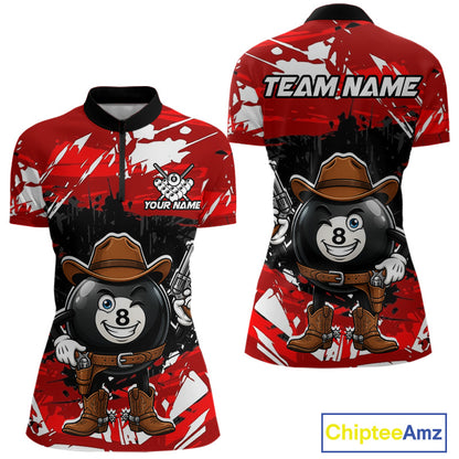 Funny billiard 8 ball cowboy gun shirt for women custom grunge pool team jersey red