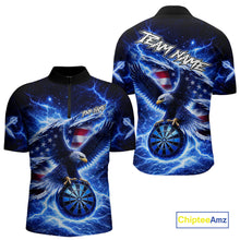 Load image into Gallery viewer, Thunder Torn US Flag Eagle Dartboard Men Darts 1/4-Zip Shirt Custom Patriotic Dart League Shirt NYN2649