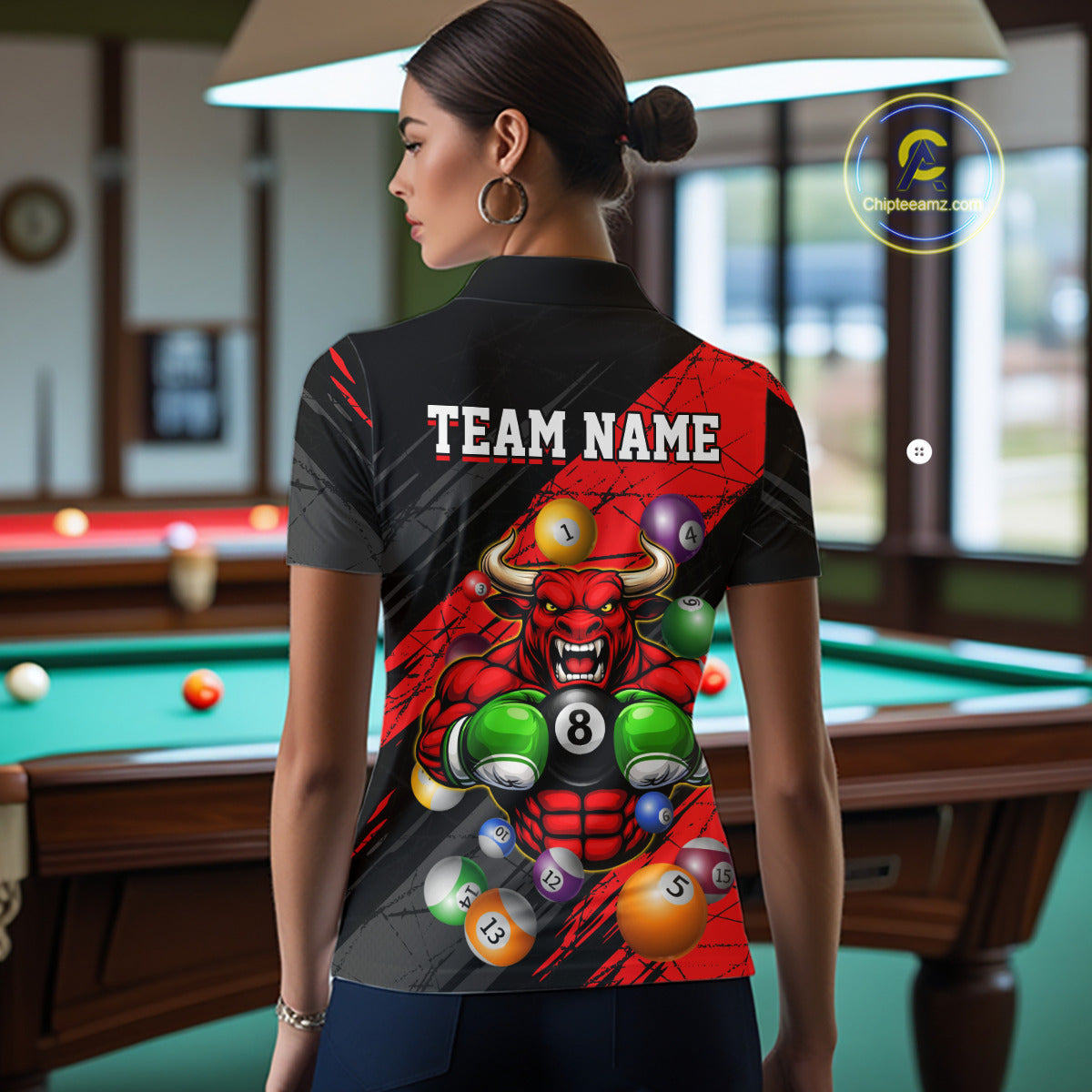 Boxing Bull Hold 8 Ball Pool Funny Billiard Shirt For Women Personalized Pool Balls Billiard Shirts NYN2652