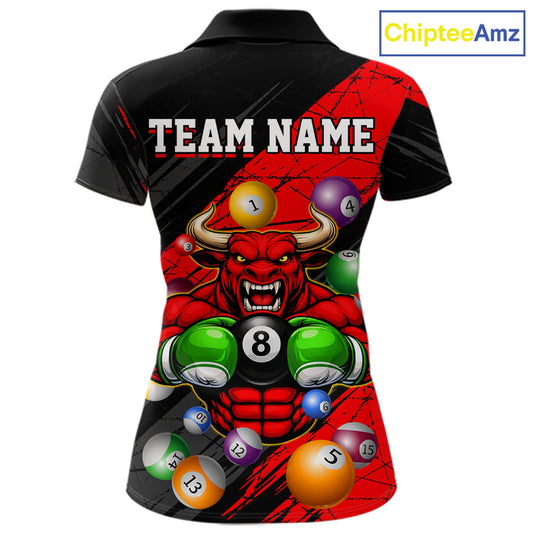 Boxing Bull Hold 8 Ball Pool Funny Billiard Shirt For Women Personalized Pool Balls Billiard Shirts NYN2652