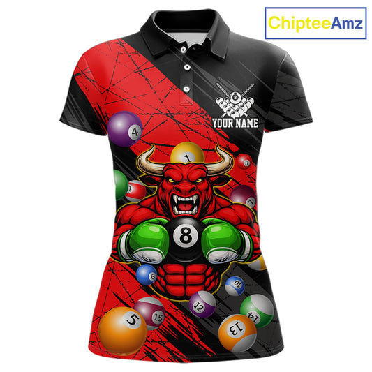 Boxing Bull Hold 8 Ball Pool Funny Billiard Shirt For Women Personalized Pool Balls Billiard Shirts NYN2652