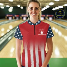 Load image into Gallery viewer, Custom American Flag Bowling Women Polo Quarter-Zip Shirts With Team Name, Patriot Bowlers Outfit NYN3184