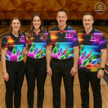 Load image into Gallery viewer, Womens Neon Light Bowling Team Shirts Personalized Colorful Ball &amp; Pins Bowling Attire NYN3449