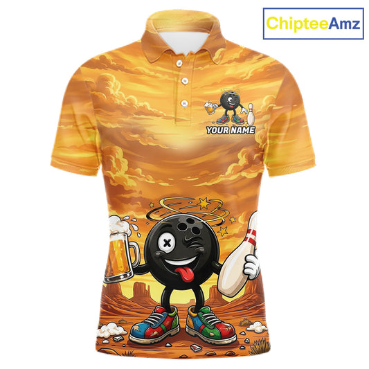 Funny beer bowling ball shirt for men custom bowling polo quarter zip jersey