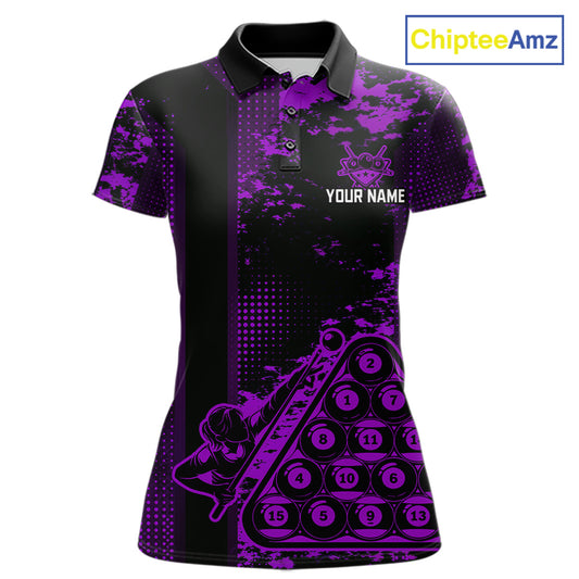 Purple Grunge Human Playing Ball Pool Women Polo & 1/4-Zip Shirt Custom Billiards Ball Jerseys NYN2431