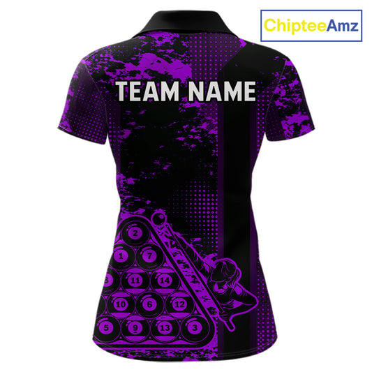 Purple Grunge Human Playing Ball Pool Women Polo & 1/4-Zip Shirt Custom Billiards Ball Jerseys NYN2431