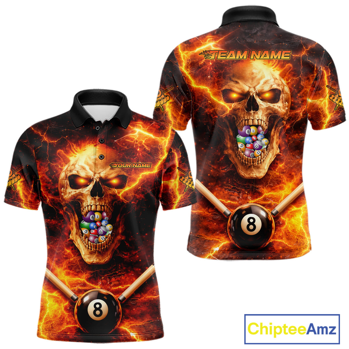 Thunder Red Skull Billiard 8 Ball & Sticks Billiard Shirt For Men Personalized Billiard Ball Shirts NYN2655