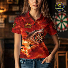 Load image into Gallery viewer, Fire Flame Tornado Funny Shark Darts Polo Shirt For Women Custom Dart Team League Shirt|Red NYN2657
