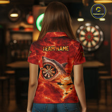 Load image into Gallery viewer, Fire Flame Tornado Funny Shark Darts Polo Shirt For Women Custom Dart Team League Shirt|Red NYN2657