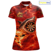 Load image into Gallery viewer, Fire Flame Tornado Funny Shark Darts Polo Shirt For Women Custom Dart Team League Shirt|Red NYN2657