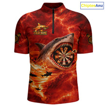 Load image into Gallery viewer, Fire Flame Tornado Funny Shark Darts Quarter-Zip Shirt For Men Custom Dart Team League Shirt|Red NYN2657