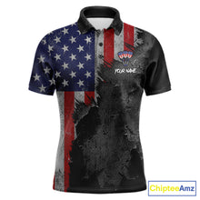 Load image into Gallery viewer, Personalized Grunge American Flag Eagle Men's Darts Polo Shirt Mockup, USA Dart Tournament Uniform