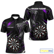 Load image into Gallery viewer, Black Purple Cobra Men's Darts Polo Shirt Mockup, Professional Cobra Dart Team Jersey