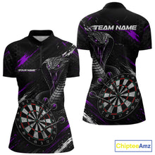 Load image into Gallery viewer, Black Purple Cobra Women's Quarter-Zip Darts Shirt Mockup, Personalized Cobra Tournament Apparel