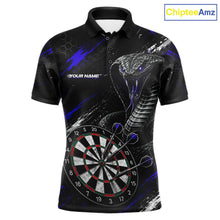 Load image into Gallery viewer, Black Blue Cobra Men's Darts Polo Shirt Mockup, Professional Cobra Dart Team Jersey