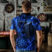 Load image into Gallery viewer, Custom Black Blue Flames Wolf Dartboard Dart Men Polo Shirt Outfits Dart Jerseys NYN1617