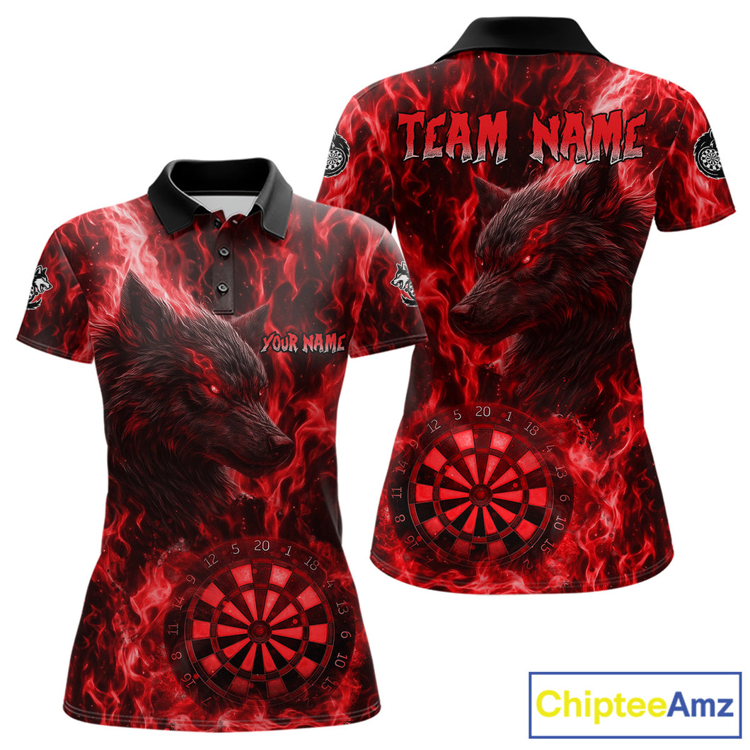 Custom Black Blue Flames Wolf Dartboard Dart Women Polo Shirt Outfits Dart Jerseys NYN1618