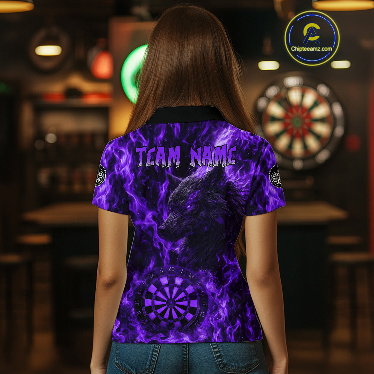Custom Black Red Flames Wolf Dartboard Dart Women Polo Shirt Outfits Dart Jerseys NYN1619