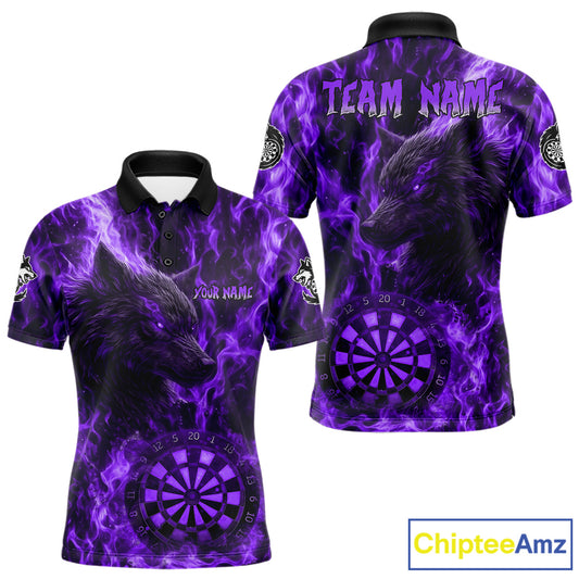 Custom Black Red Flames Wolf Dartboard Dart Men Polo Shirt Outfits Dart Jerseys NYN1619